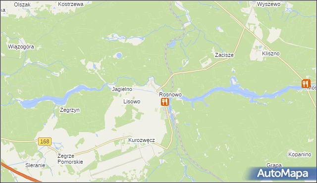 mapa Rosnowo gmina Manowo, Rosnowo gmina Manowo na mapie Targeo