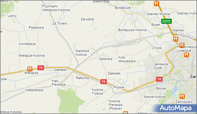 mapa Siedliska gmina Zamość, Siedliska gmina Zamość na mapie Targeo