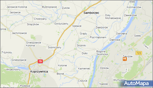 mapa Skotniki gmina Samborzec, Skotniki gmina Samborzec na mapie Targeo