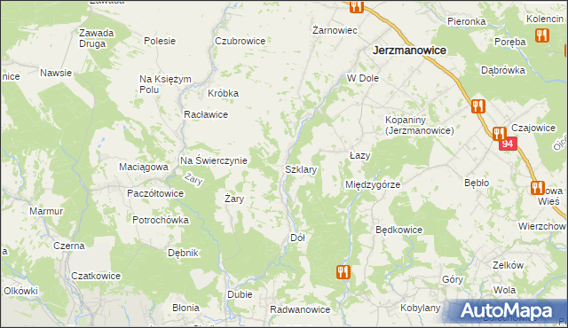mapa Szklary gmina Jerzmanowice-Przeginia, Szklary gmina Jerzmanowice-Przeginia na mapie Targeo