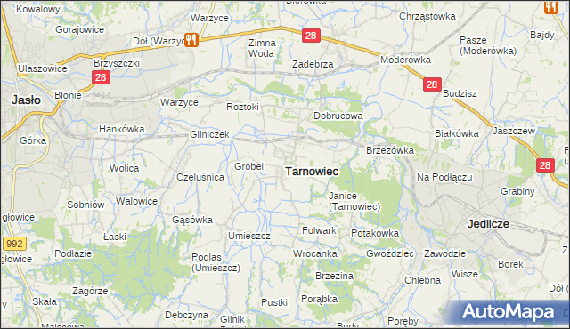 mapa Tarnowiec powiat jasielski, Tarnowiec powiat jasielski na mapie Targeo