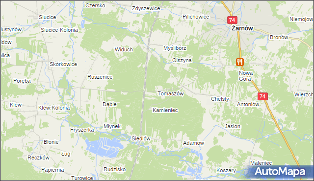 mapa Tomaszów gmina Żarnów, Tomaszów gmina Żarnów na mapie Targeo