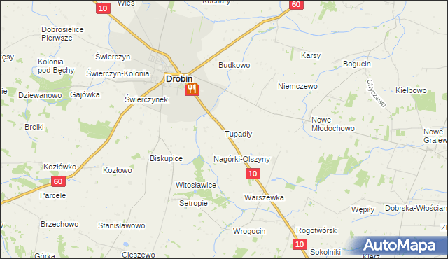 mapa Tupadły gmina Drobin, Tupadły gmina Drobin na mapie Targeo