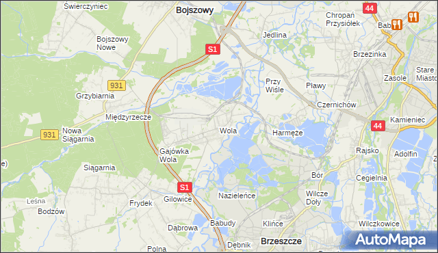 mapa Wola gmina Miedźna, Wola gmina Miedźna na mapie Targeo