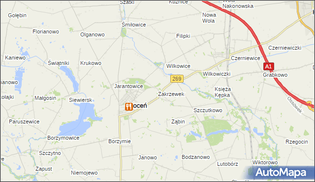 mapa Zakrzewek gmina Choceń, Zakrzewek gmina Choceń na mapie Targeo