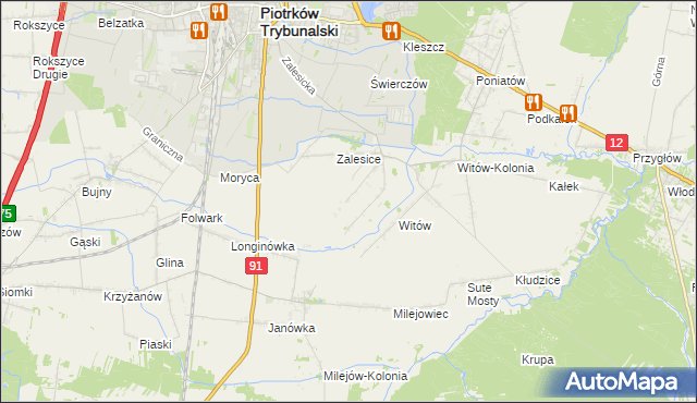 mapa Zalesice-Kolonia gmina Sulejów, Zalesice-Kolonia gmina Sulejów na mapie Targeo