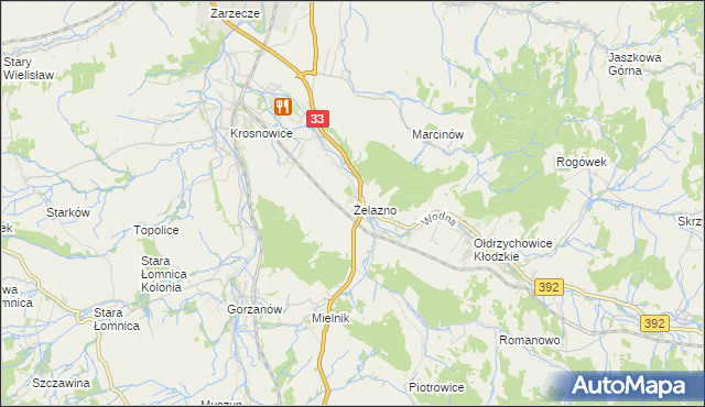 mapa Żelazno gmina Kłodzko, Żelazno gmina Kłodzko na mapie Targeo