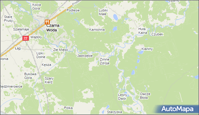 mapa Zimne Zdroje gmina Osieczna, Zimne Zdroje gmina Osieczna na mapie Targeo