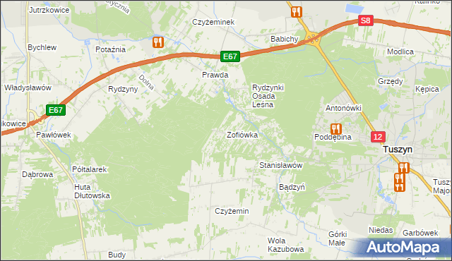 mapa Zofiówka gmina Tuszyn, Zofiówka gmina Tuszyn na mapie Targeo