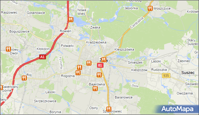 mapa Żor, Żory na mapie Targeo