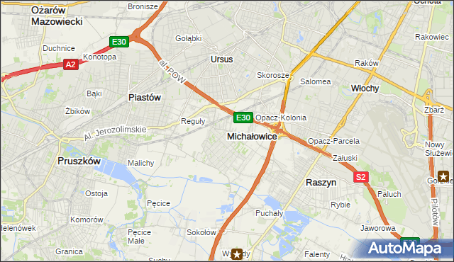 mapa Michałowice powiat pruszkowski, Michałowice powiat pruszkowski na mapie Targeo