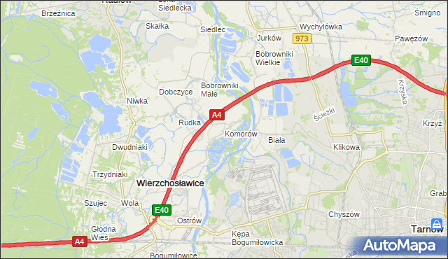 mapa Komorów gmina Wierzchosławice, Komorów gmina Wierzchosławice na mapie Targeo