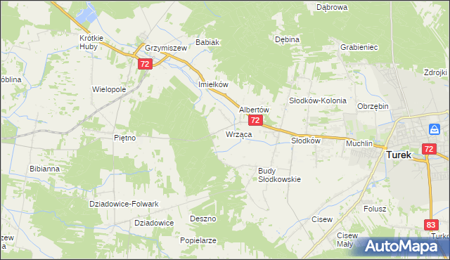 mapa Wrząca gmina Turek, Wrząca gmina Turek na mapie Targeo
