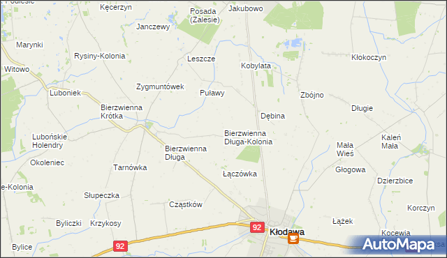 mapa Bierzwienna Długa-Kolonia, Bierzwienna Długa-Kolonia na mapie Targeo