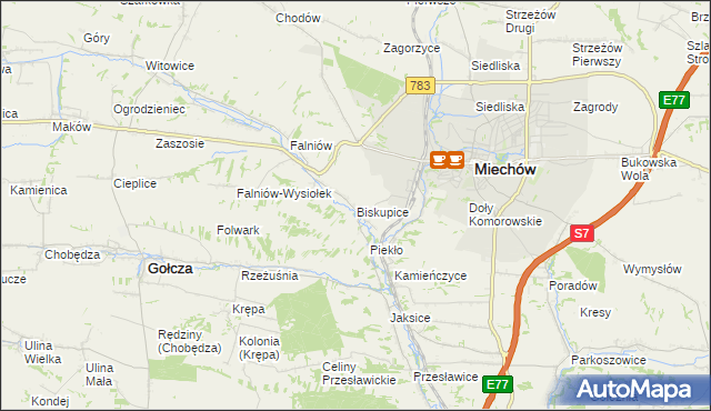 mapa Biskupice gmina Miechów, Biskupice gmina Miechów na mapie Targeo