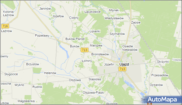 mapa Bronisławów gmina Ujazd, Bronisławów gmina Ujazd na mapie Targeo