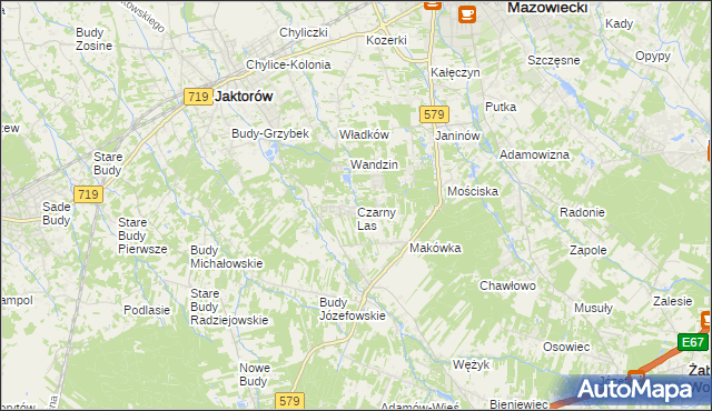 mapa Czarny Las gmina Grodzisk Mazowiecki, Czarny Las gmina Grodzisk Mazowiecki na mapie Targeo