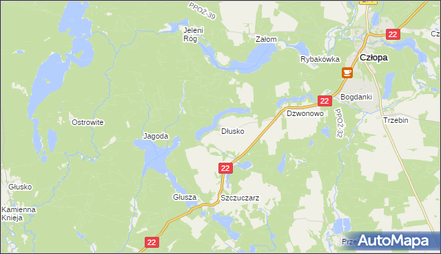 mapa Dłusko gmina Człopa, Dłusko gmina Człopa na mapie Targeo