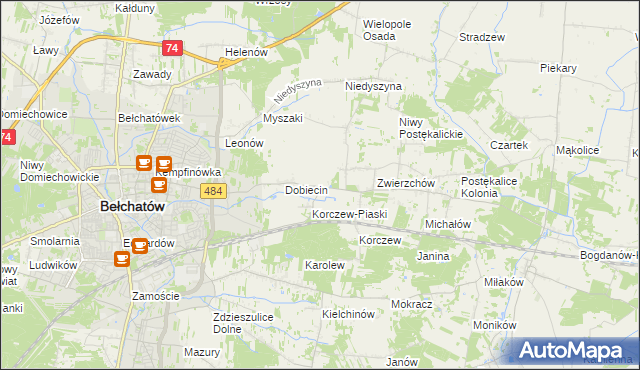 mapa Dobiecin Osada, Dobiecin Osada na mapie Targeo