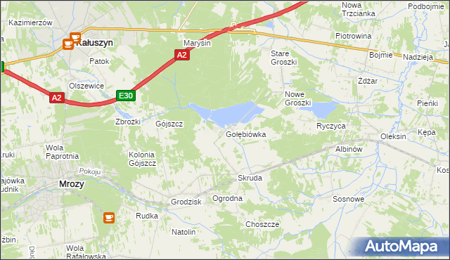 mapa Gołębiówka gmina Kałuszyn, Gołębiówka gmina Kałuszyn na mapie Targeo