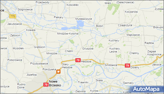 mapa Gruszów gmina Nowe Brzesko, Gruszów gmina Nowe Brzesko na mapie Targeo