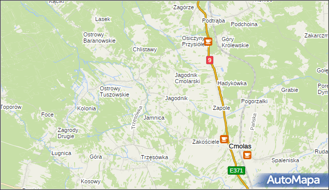 mapa Jagodnik gmina Cmolas, Jagodnik gmina Cmolas na mapie Targeo
