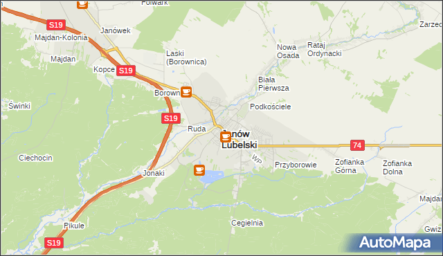 mapa Janów Lubelski, Janów Lubelski na mapie Targeo