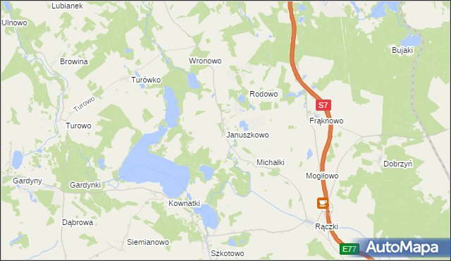 mapa Januszkowo gmina Kozłowo, Januszkowo gmina Kozłowo na mapie Targeo