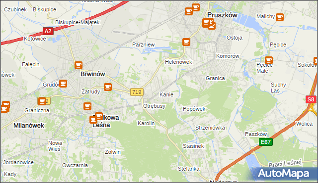 mapa Kanie gmina Brwinów, Kanie gmina Brwinów na mapie Targeo
