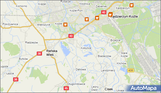 mapa Kobylice gmina Cisek, Kobylice gmina Cisek na mapie Targeo