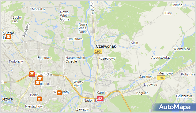 mapa Koziegłowy gmina Czerwonak, Koziegłowy gmina Czerwonak na mapie Targeo