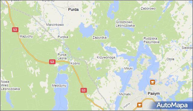 mapa Krzywonoga, Krzywonoga na mapie Targeo