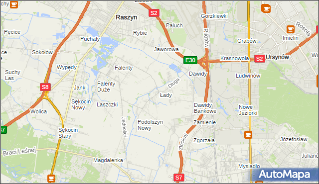 mapa Łady gmina Raszyn, Łady gmina Raszyn na mapie Targeo