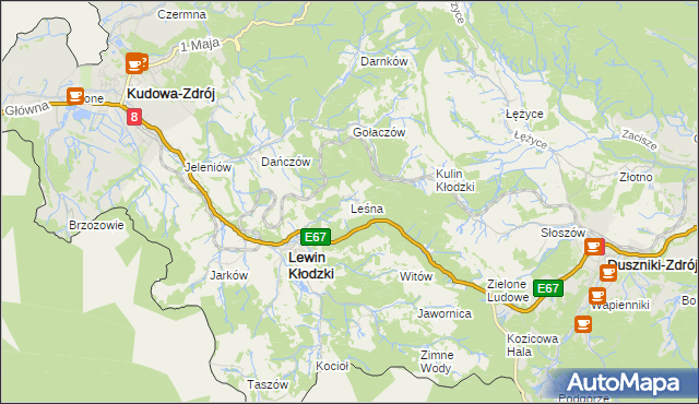 mapa Leśna gmina Lewin Kłodzki, Leśna gmina Lewin Kłodzki na mapie Targeo