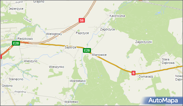 mapa Mianowice gmina Damnica, Mianowice gmina Damnica na mapie Targeo