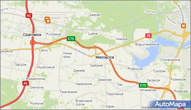 mapa Mierzęcice, Mierzęcice na mapie Targeo