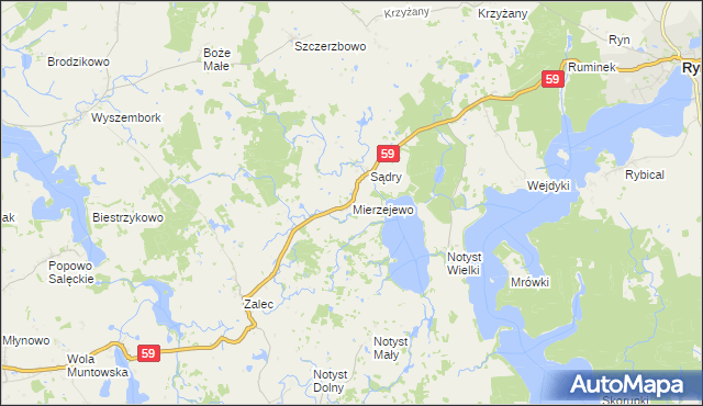 mapa Mierzejewo gmina Mrągowo, Mierzejewo gmina Mrągowo na mapie Targeo