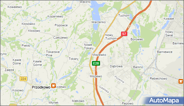 mapa Miszewko gmina Żukowo, Miszewko gmina Żukowo na mapie Targeo