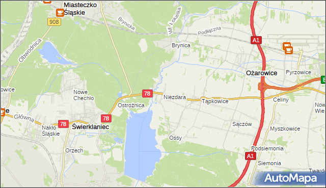 mapa Niezdara gmina Ożarowice, Niezdara gmina Ożarowice na mapie Targeo