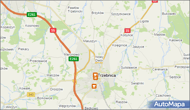 mapa Nowy Dwór gmina Trzebnica, Nowy Dwór gmina Trzebnica na mapie Targeo