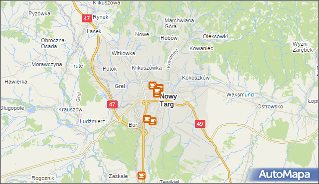 mapa Nowego Targu, Nowy Targ na mapie Targeo
