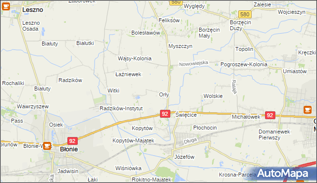 mapa Orły gmina Ożarów Mazowiecki, Orły gmina Ożarów Mazowiecki na mapie Targeo