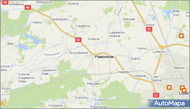 mapa Pawonków, Pawonków na mapie Targeo