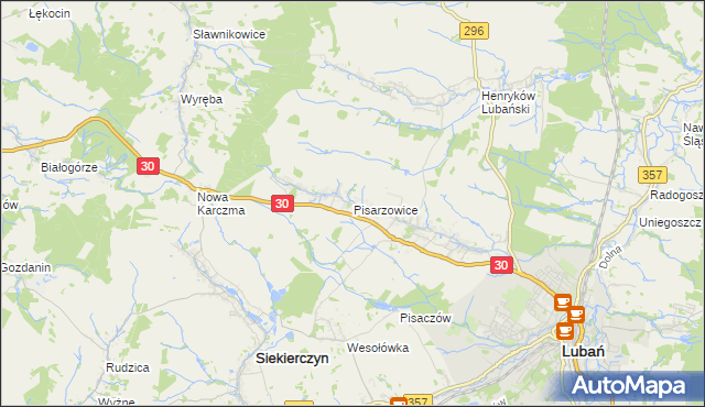 mapa Pisarzowice gmina Lubań, Pisarzowice gmina Lubań na mapie Targeo