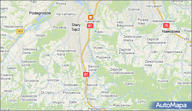 mapa Popowice gmina Stary Sącz, Popowice gmina Stary Sącz na mapie Targeo