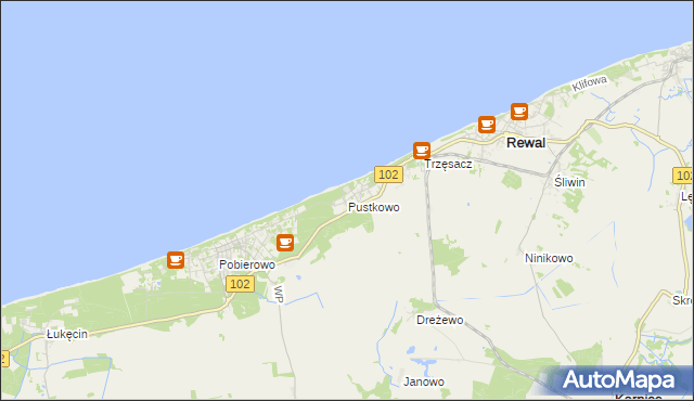 mapa Pustkowo gmina Rewal, Pustkowo gmina Rewal na mapie Targeo
