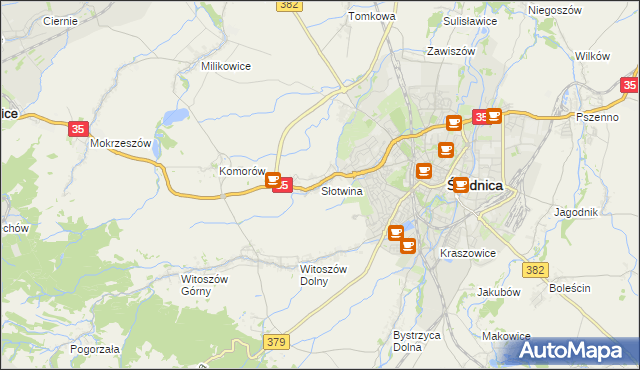mapa Słotwina gmina Świdnica, Słotwina gmina Świdnica na mapie Targeo