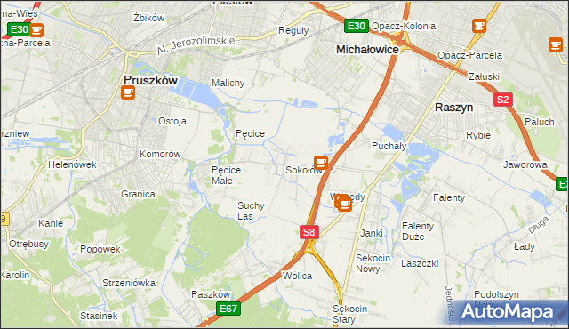 mapa Sokołów gmina Michałowice, Sokołów gmina Michałowice na mapie Targeo