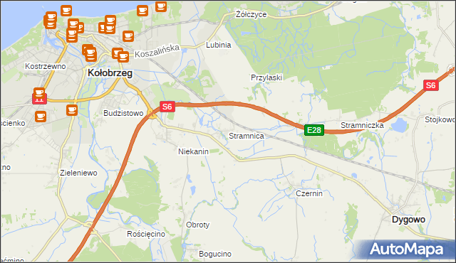 mapa Stramnica gmina Kołobrzeg, Stramnica gmina Kołobrzeg na mapie Targeo