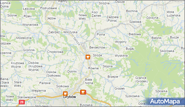 mapa Stróże gmina Grybów, Stróże gmina Grybów na mapie Targeo